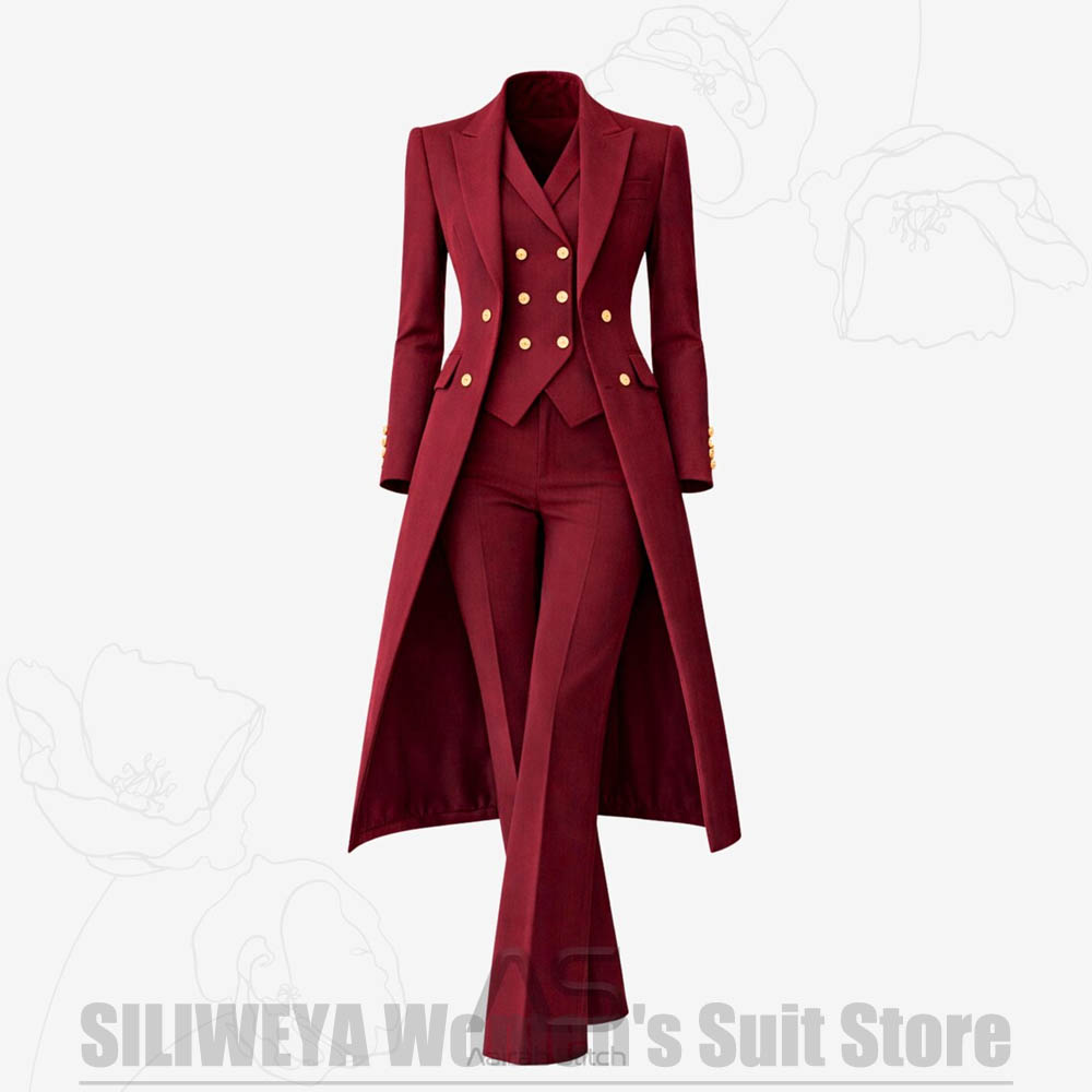 Women Luxury Formal Wear - Women's Suit 3 Piece Double Breasted