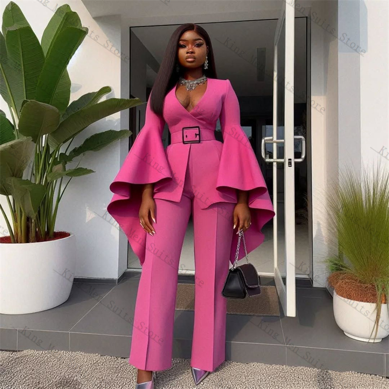 Women Formal Wear Belt - Pink Women Suits Set 2 Piece