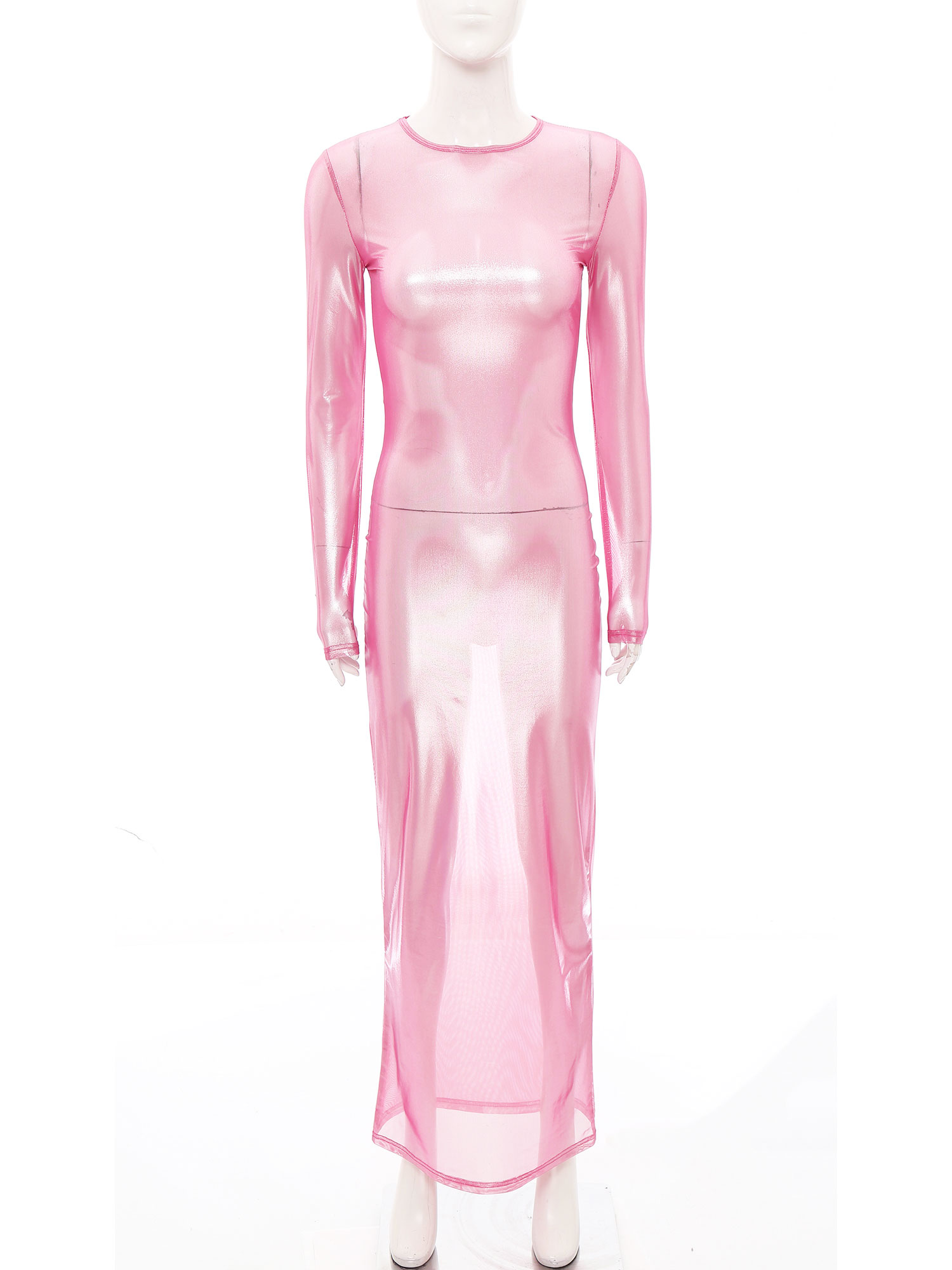 Formal Wear Gowns For Women - Womens Shiny Metallic Sheer Long Dress