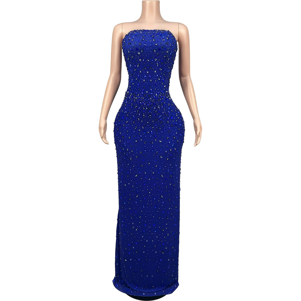 Formal Gala Wear Women - Sparkly Rhinestone Blue Strapless Evening Gown