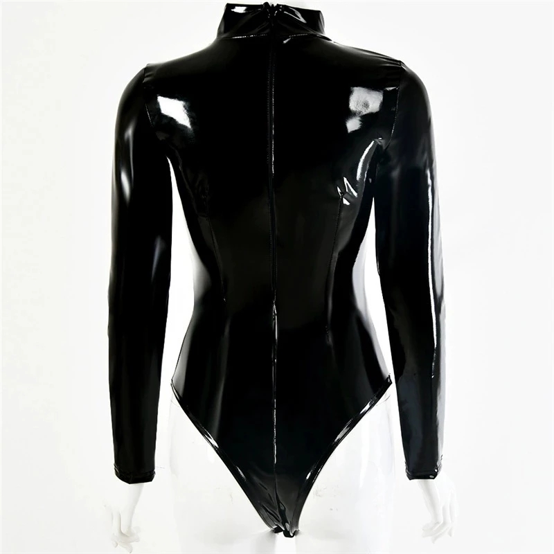Womens Faux Latex PVC Mirror P - đánh giá và giá Turtleneck Bodysuit Office