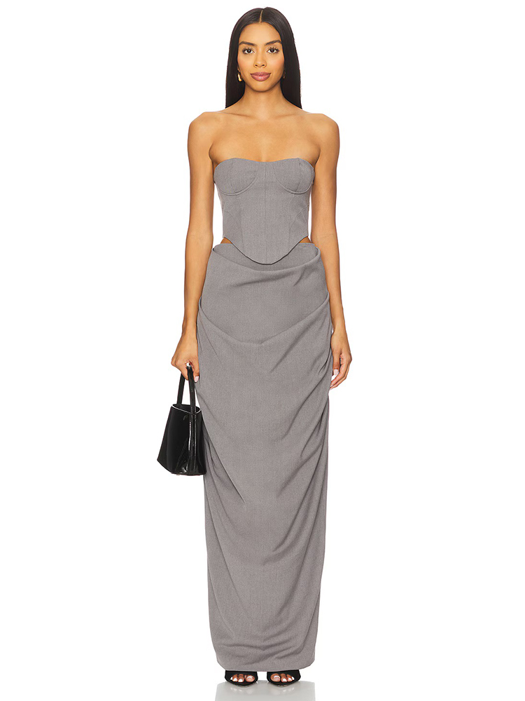 Grey Off Shoulder Corset Ruche - đánh giá và giá Women Formal Wear Dress
