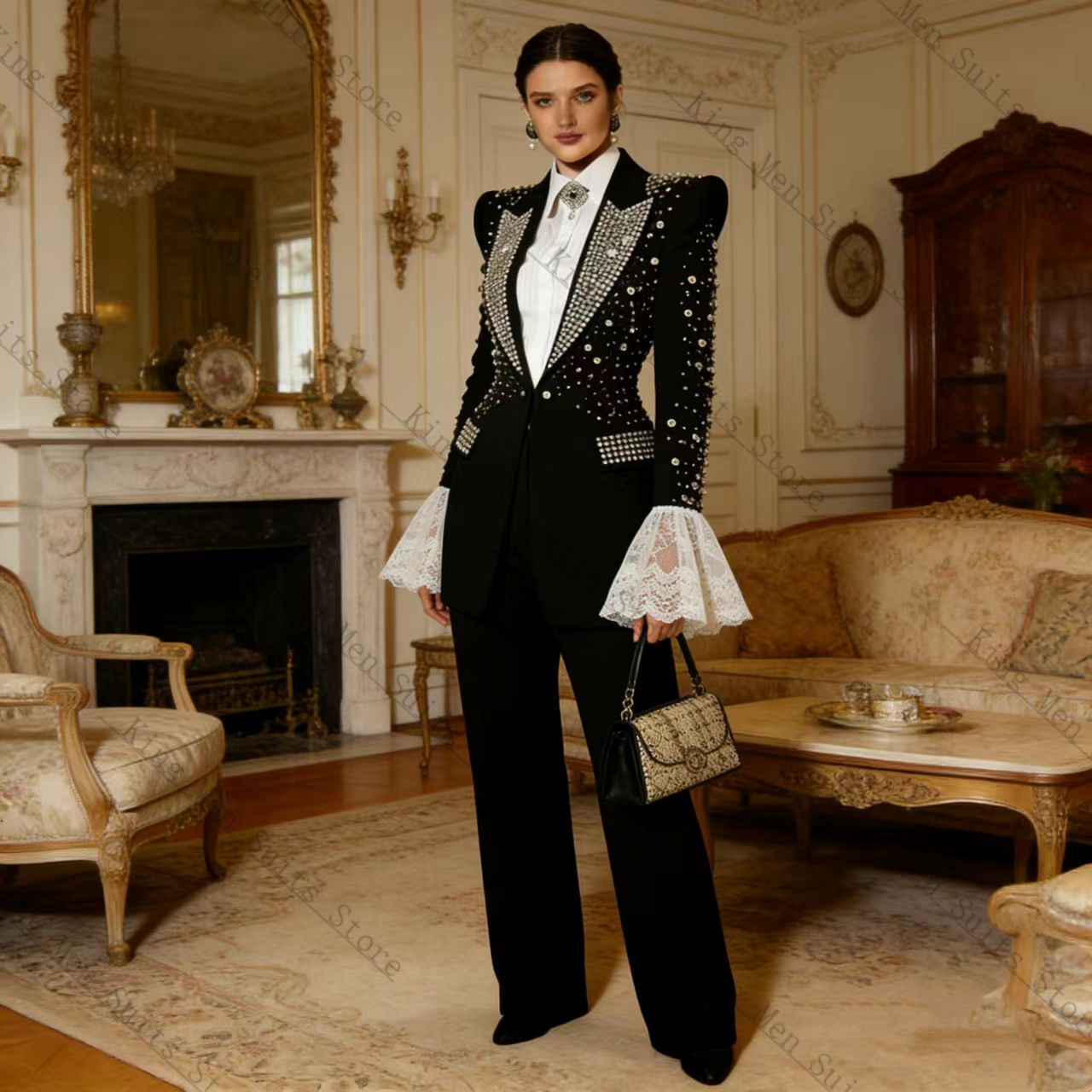 Crystals Black Women Suit Set  - đánh giá và giá Women Luxury Formal Wear